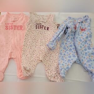 Carter's Little Sister Floral & Heart Print Footie Lot Of 3 - Pink, Cream, Blue